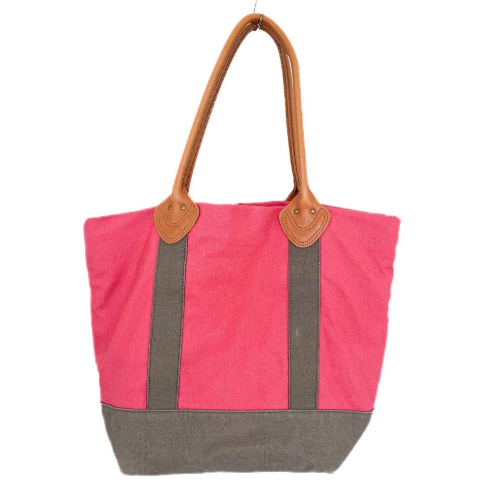 Vintage L.L. Bean Dusty Rose and Gray Tote Bag w/Leather Handles